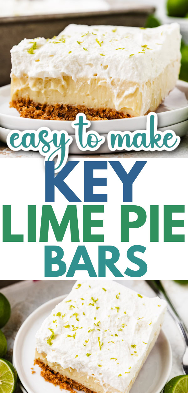 Pinterest graphic for key lime pie bars with plated slices and text overlay.