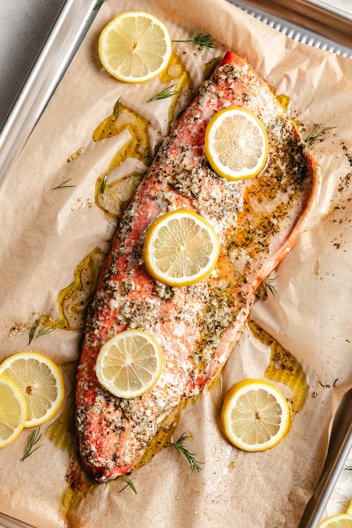 Baked salmon with the perfect internal temp.